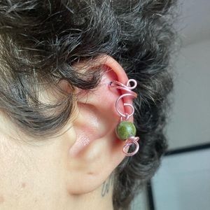 Handcrafted Wire Ear Cuff With Crystal Bead Charm